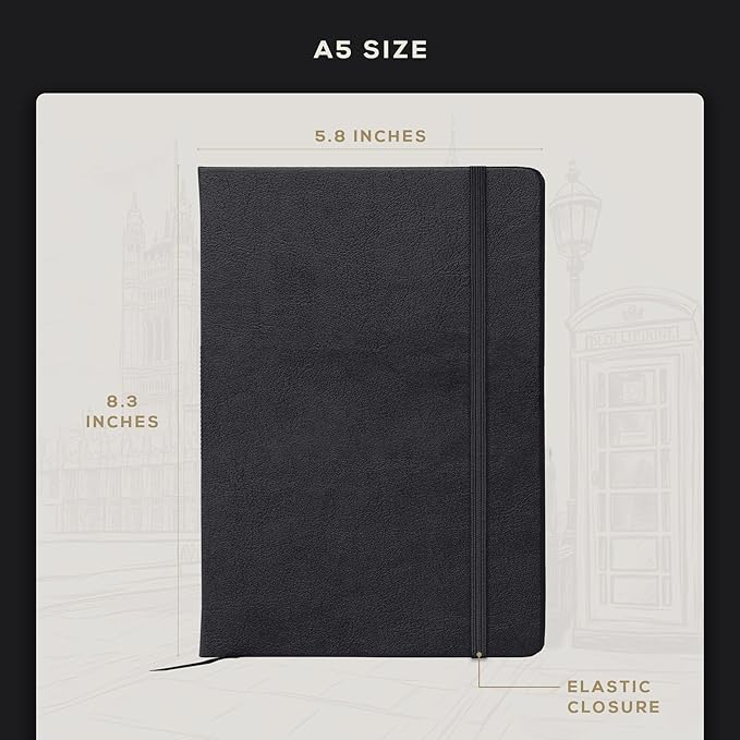 BEECHMORE BOOKS Lined Journal Notebook, 5.8 x 8.3 inch, A5 160 Lined Pages, Hardcover Leather Journals for Women, Men, Writing and Notebooks for Work - 120 GSM Thick Paper, Gifts Box Included-DeskLoop Office