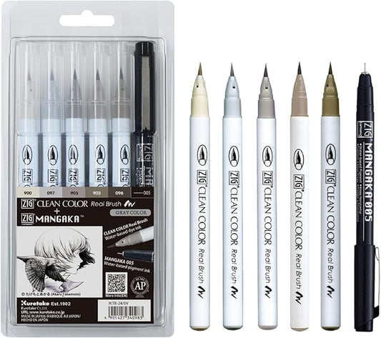 Kuretake Zig Inktober pen set, for Illustration, Manga Drawing, Lettering and Calligraphy, Professional Artist, Made in Japan (Special 24(6pcs.))-DeskLoop Office