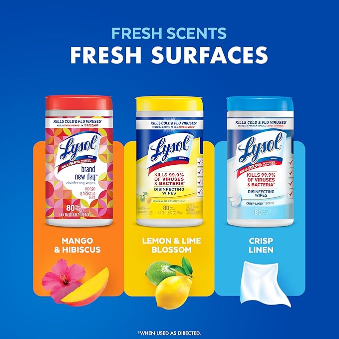 Lysol Disinfecting Wipes Bundle, Home Apartment Dorm Room Essentials and Cleaning Supplies, All Purpose Cleaner, Multi-surface Cleaning Wipes, Multi-Scent Sanitizing Wipes Bundle, 80 Count (4pk)-DeskLoop Office