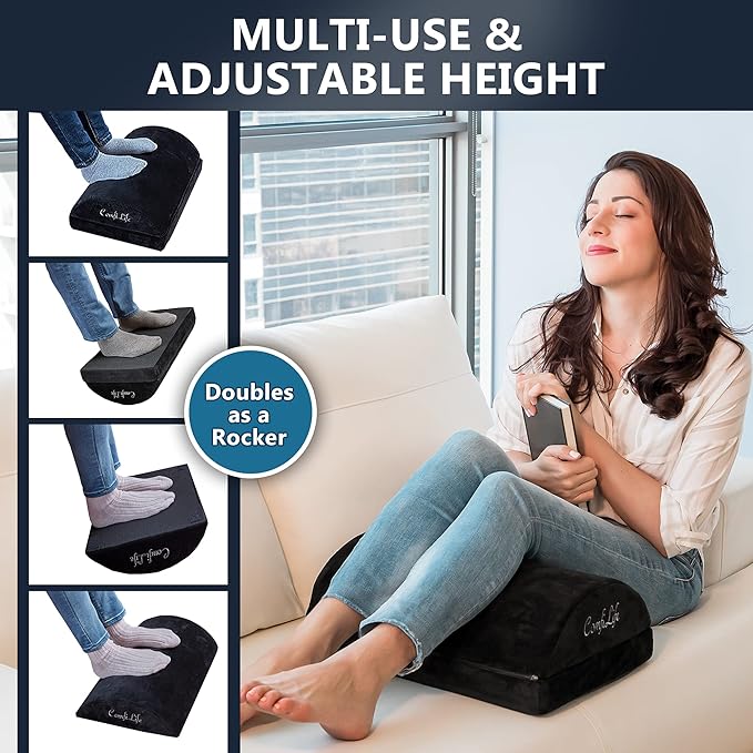 ComfiLife Foot Rest for Under Desk at Work – Adjustable Height Memory Foam Foot Stool for Under Desk, Office Chair & Gaming Chair – Ergonomic Footrest for Back & Hip Pain Relief (Black)-DeskLoop Office