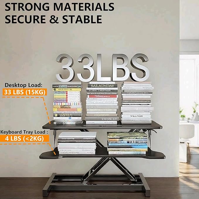 37-inch Standing Desk Converter,Height Adjustable Sit to Stand Up Workstation Riser, Dual Monitor and Laptop Riser with Wide Keyboard Tray, Headphone Stand,Cable Clips,for Home Office, Black-DeskLoop Office