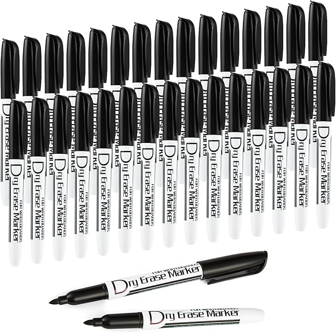 Volcanics Black Dry Erase Markers Low Odor Fine Whiteboard Markers Thin Box of 30-DeskLoop Office