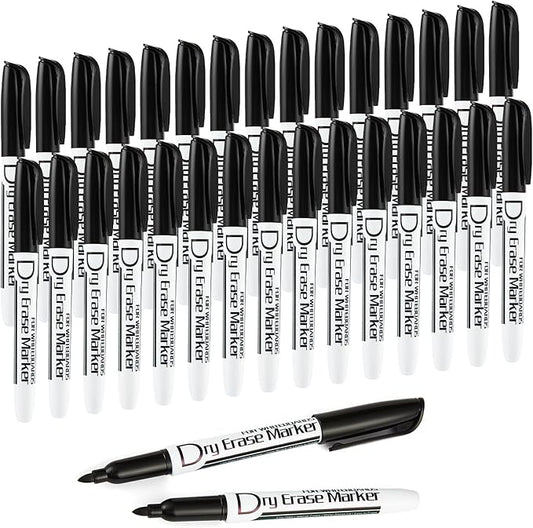 Volcanics Black Dry Erase Markers Low Odor Fine Whiteboard Markers Thin Box of 30-DeskLoop Office