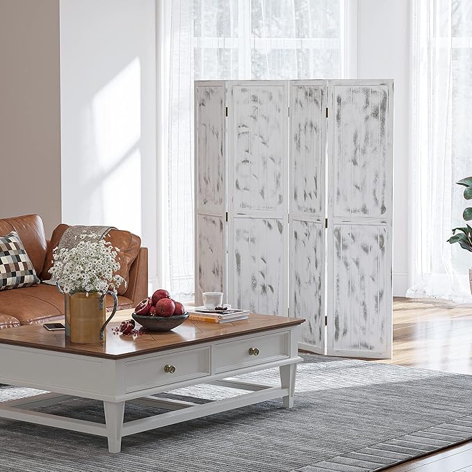 NicBex Room Divider 4 Panel Room Dividers with Whitewashed Surface Partition Room Dividers and Folding Privacy Screens 5.5 FT Wall Divider for Office, Room Separation,63.25"W x 0.75"D x 67"H, White-DeskLoop Office