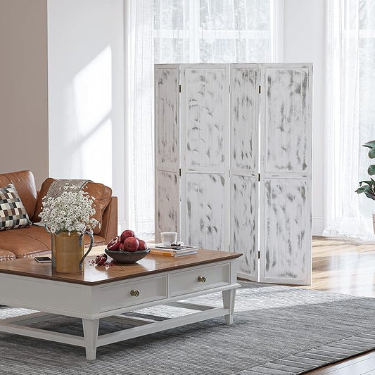 NicBex Room Divider 4 Panel Room Dividers with Whitewashed Surface Partition Room Dividers and Folding Privacy Screens 5.5 FT Wall Divider for Office, Room Separation,63.25"W x 0.75"D x 67"H, White-DeskLoop Office