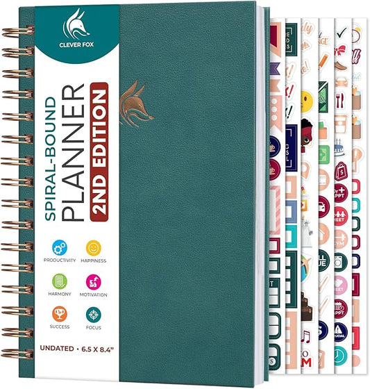 Clever Fox Planner 2nd Edition Spiral – Colorful Weekly & Monthly Goal Planner, Time Management & Productivity Organizer, Undated (Dark Teal)-DeskLoop Office