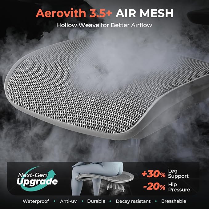 CAPOT Ergonomic Mesh Office Chair, Adjustable Lumbar High Back Desk Chair 400lbs, 4D Flip-up Arms, 3 Tilt Backrest, 3D Headrest, PU Wheels, Swivel Rolling Computer Seating for Long Desk Work - Grey-DeskLoop Office