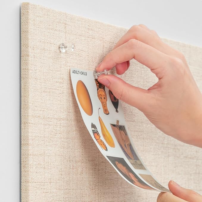 Bulletin Board 36 x 24 inches, 3' x 2' Linen Board for Wall, Decorative Fabric Pin Board with Safe Removable Adhesive Tapes for Home and Office, Includes 20 Push Pins-Light Yellow Stripes-DeskLoop Office