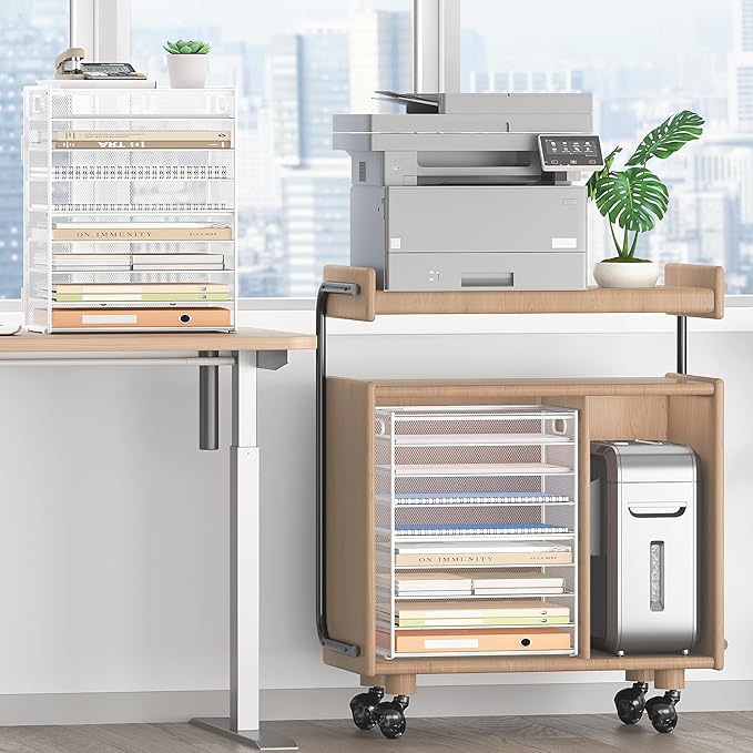 SUBEKYU 9 Tier Paper Letter Tray Desk Organizer with Handles - White Metal Mesh File Holder Paper Sorter Desk Organizer for Office Home School, Include 6 Pcs Adjustable Slid Tray, 6 Colors Available-DeskLoop Office