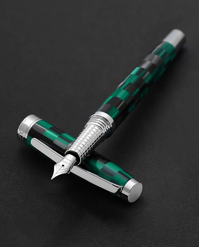 Xezo Urbanite II Fountain Pen, Fine Nib. Ocean Teal and Black Color with Chrome Plating. Handcrafted, Limited Edition, Serialized-DeskLoop Office
