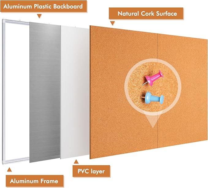maxtek Large Cork Board 60 x 48 in, Bulletin Board for Walls, 5'x 4' Extra Aluminum Framed Corkboard, Foldable Wall Mounted Back to School Pin Memo Notice Cork Board for Office, Home Wall Display-DeskLoop Office