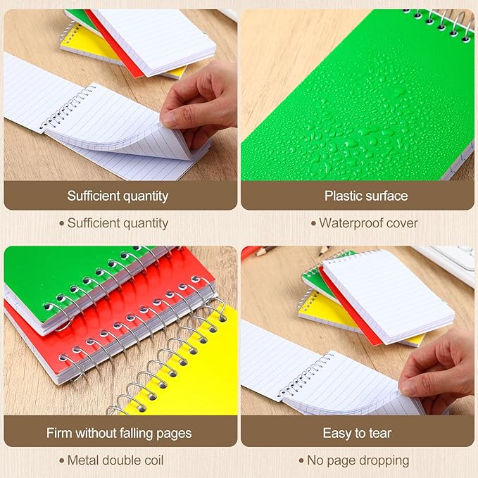 24 Pcs Small Pocket Notebooks 3 x 5 Inch Mini Memo Spiral Notepads Top Bound College Ruled Lined Note Pads for Back School Office Journaling Noting, 75 Sheets/Pad (3 Colors)-DeskLoop Office