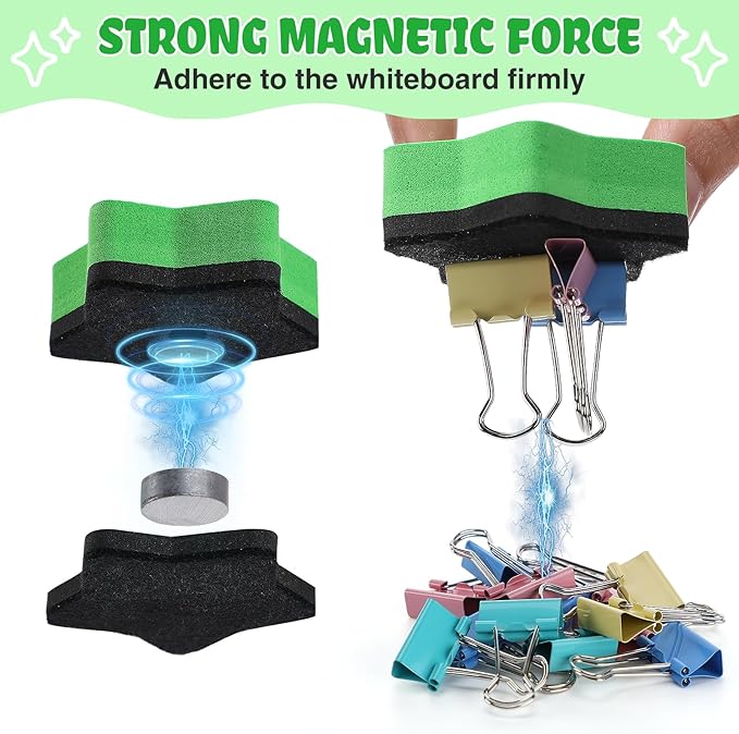 24 pcs Strong Magnetic Whiteboard Eraser - Mini Dry Erase Erasers, Small Chalkboard Cleansers Wiper for Kids and Teachers Classroom Must Haves School Supply Home and Office, Star Shaped-DeskLoop Office