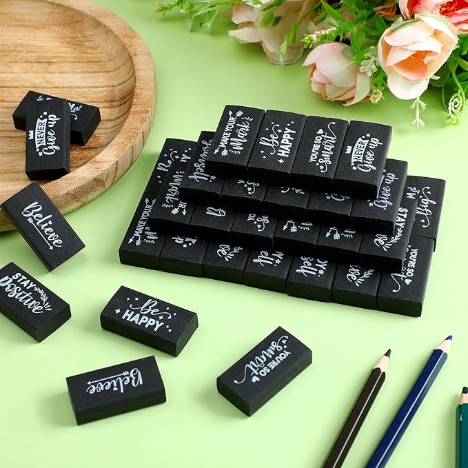 100 Pcs Inspirational Pencil Erasers Bulk for Kids Fun Motivational Eraser School Supplies Back to School Office Supplies for Classroom Office Teacher Artists (Classic)-DeskLoop Office