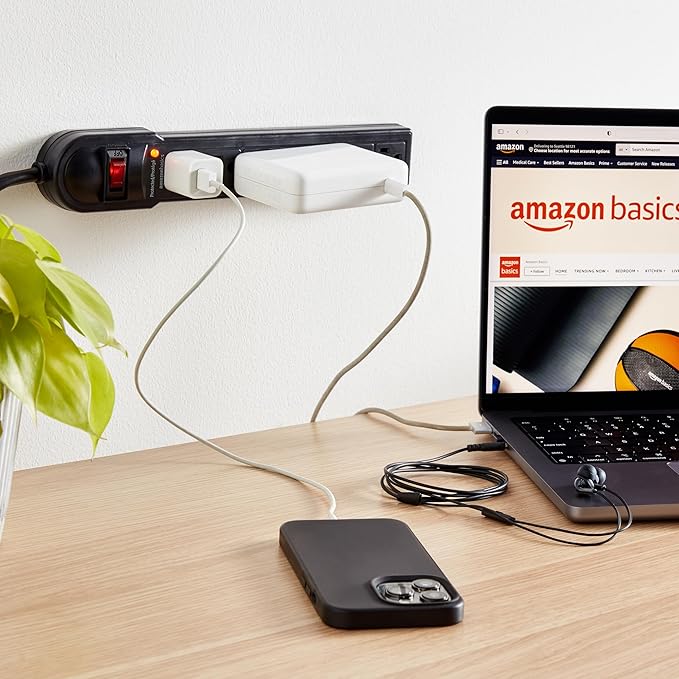 Amazon Basics Surge Protector Power Strip, 6-Outlet, 790 Joules, LED Indicator, 6ft Extension Cord, Black-DeskLoop Office