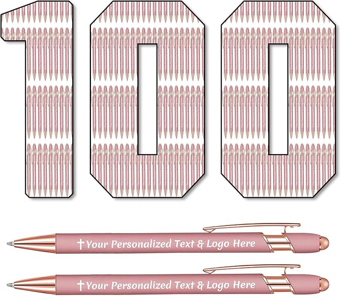 STREADVE 100 Personalized Custom Pens Engraved Writing Pen with Name Logo, Customized Promotional Items Stylus Pen Gifts for Women Realtor Nurse Wedding Business, Rose Gold-DeskLoop Office
