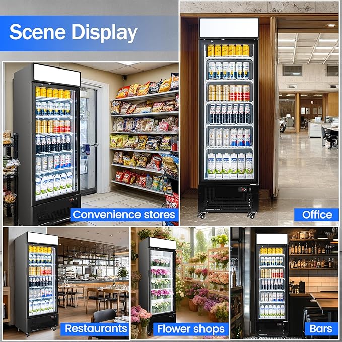 Commercial Display Refrigerator with Glass Door 12 Cu.ft Merchandiser Beverage Cooler Bar Black Drink Fridge for Convenience Stores, Supermarkets,Bars,Offices-DeskLoop Office