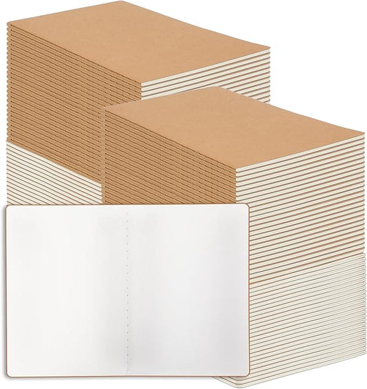 100 Pack Blank Kraft Notebooks, 8.3x5.5 Inches A5 Small Journals Bulk Blank Notebooks 80 Gsm Unlined with 60 Pages A5 Subject Notebooks Traveler Journal Set for Adult Students Back to School Supplies-DeskLoop Office