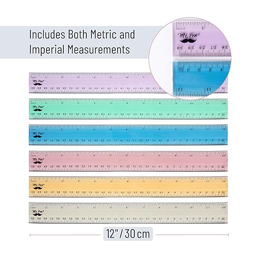 Mr. Pen- Plastic Rulers, 12 Inch, 6 Pack, Morandi Colors, Metric & Imperial, Clear Ruler Set-DeskLoop Office