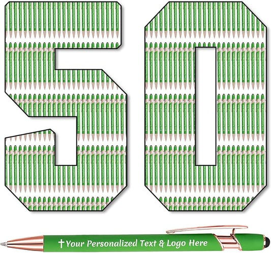 STREADVE 50 Personalized Custom Pens Engraved Writing Pen with Name Logo, Customized Promotional Items Stylus Pen Gifts for Men Women Realtor Nurse Wedding Business, Green-DeskLoop Office