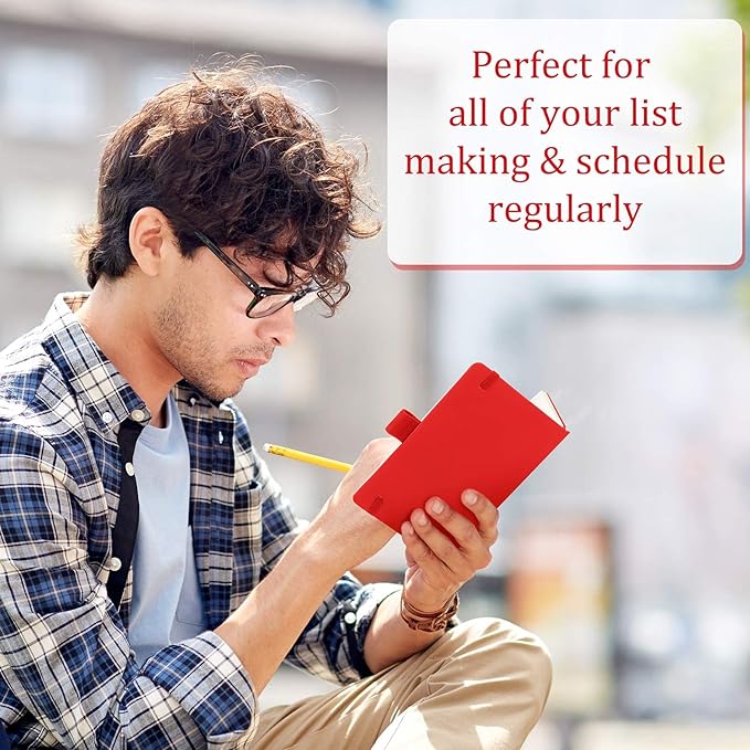 Laumoi 36 Sets Pocket Notebook Journals with Pens A6 Cute Small Journal Notebook Ruled Lined Mini Notepad Hardcover Executive Notebooks Set with Pen Holder for School Office, 3.7 x 5.7 Inch (Red)-DeskLoop Office