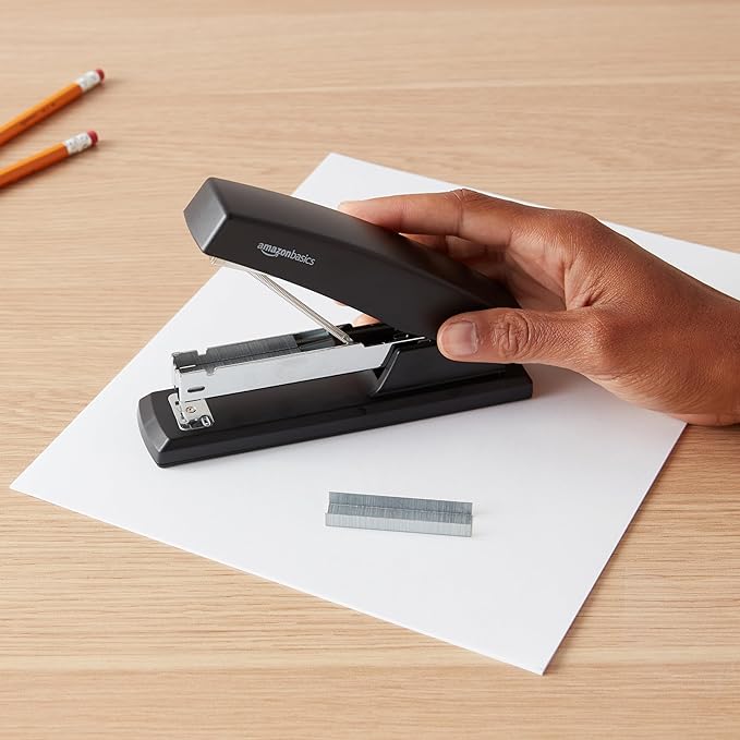 Amazon Basics Stapler with 1000 Staples, Office Stapler, 25 Sheet Capacity, Non-Slip, Black-DeskLoop Office
