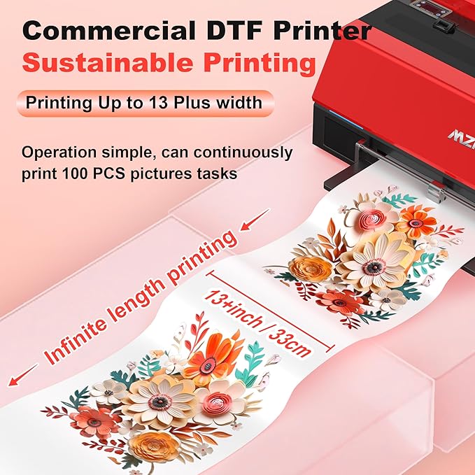 MZK A3 Plus DTF Printer XP600 Doubled-Speed,13+" DTF Film,Built-in Holiday Automatic Timed Cleaning Printhead,LED Multi-Function Fouch Screen,Film Cutter,White Ink Circulation,Gift Ink 2 Year-DeskLoop Office