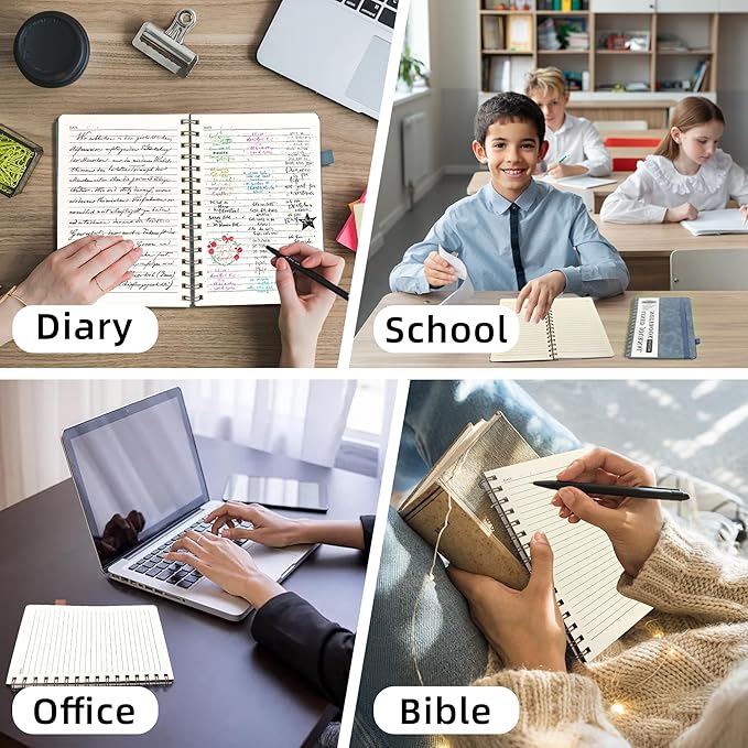 Lined Spiral Journal Notebook for Women & Men, College Ruled Hardcover Notebook for Work & Note Taking, Journals for Writing, 100 GSM, Business, School, 140 Pages, A5(5.8"x8.5") - Black-DeskLoop Office