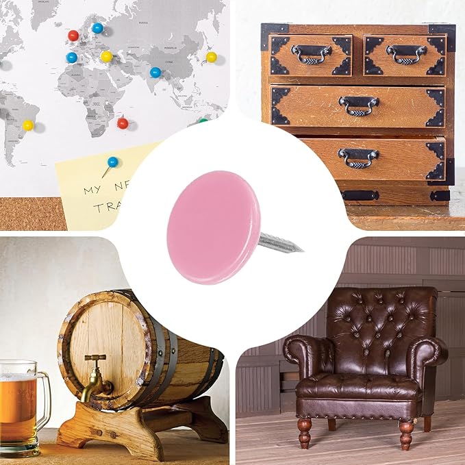 uxcell 120Pcs Push Pins, 11mmx13mm Round Flat Head Decorative Thumb Tacks Upholstery Tacks for Cork Board Office Wall Hangings, Pink-DeskLoop Office