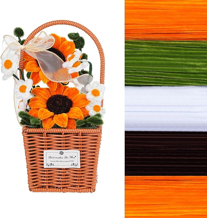 400 Pieces Craft Pipe Cleaners Bulk,Floral Stems for Pipe Cleaner Flowers with Floral Wires, Gardening Tape,Hot Glue Stick,Greeting Card,Bouquet Paper, Stamen & Ribbon,Festival Gifts for Kid,Adult-DeskLoop Office