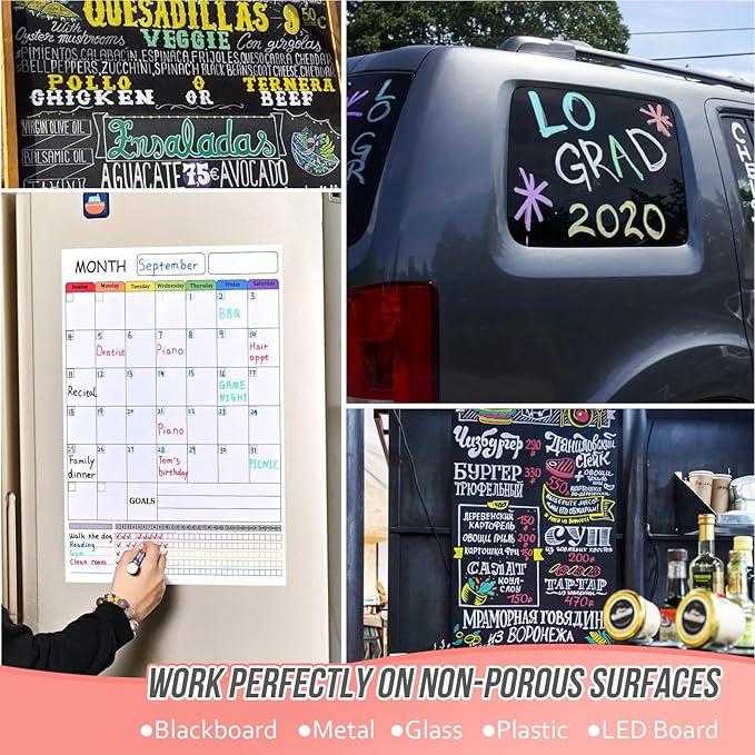 Window Chalk Markers Washable, Neon 8 Colors Jumbo Chalk Marker Car Glass Erasable, Liquid Chalk Pens with 10mm Thick Tips for Chalkboard, Windows, Glass, Mirror, Auto, Poster, Bistro, Cars of DIY-DeskLoop Office