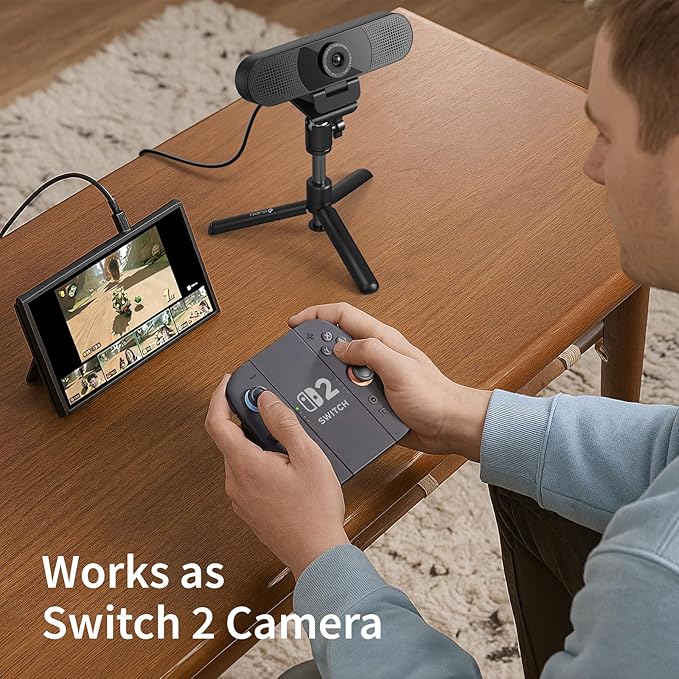 EMEET C960 Webcam with Tripod, 1080P Webcam with Microphone, Adjustable Height Mini Tripod, C960 Web Camera with Privacy Cover, Plug & Play with Stand for Zoom/Skype/YouTube/FaceTime-DeskLoop Office