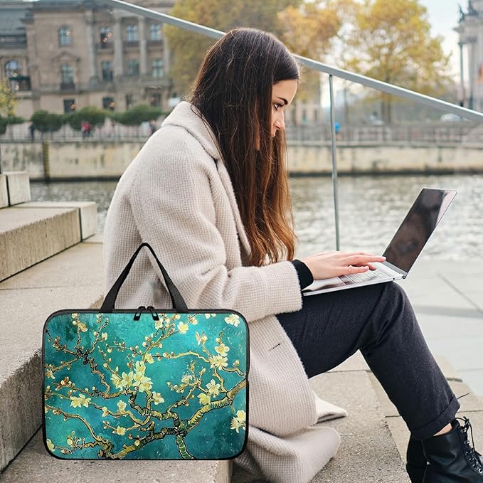 Laptop Sleeve Case Bag 15 inch, Art Plum Blossom Slim Carrying Case Durable Handbag Travel Laptop Bag for 15 inch MacBook Air M3/M2/15 Pro/Surface Laptop 7/6/5/4/3/ Dell XPS 15 Plus