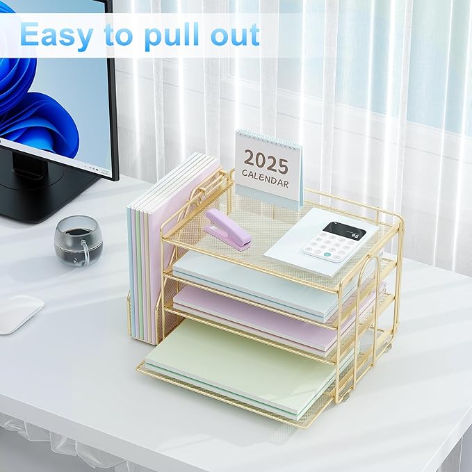Spacrea Desk Organizers and Accessories, Paper Organizer for Desk with File Organizer, Desk Accessories & Workspace Organizers for Office Supplies (Gold)-DeskLoop Office