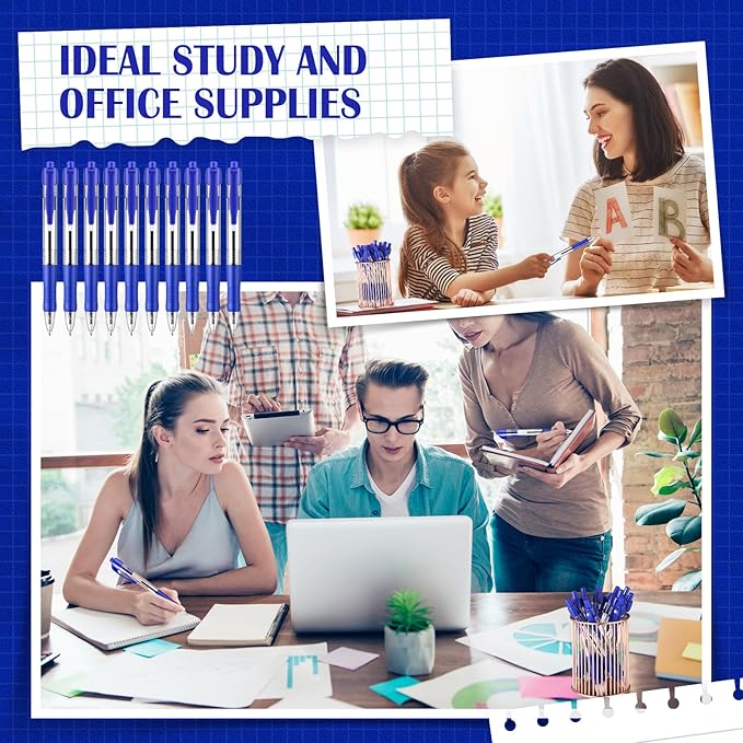 Fulmoon 100 Pcs Gel Ink Pens Retractable Ballpoint Medium Point 1.0 mm Ballpoint Smooth Writing Click Pens for Journal Writing Office Home(Blue Ink)-DeskLoop Office