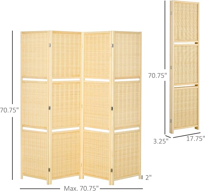 NicBex Room Divider 4 Panel Room Dividers with Storage Shelves Partition Room Dividers and Folding Privacy Screens 6 FT Wall Divider for Office, Room Separation,70.75" W x 0.75" D x 70.75" H, Natural-DeskLoop Office