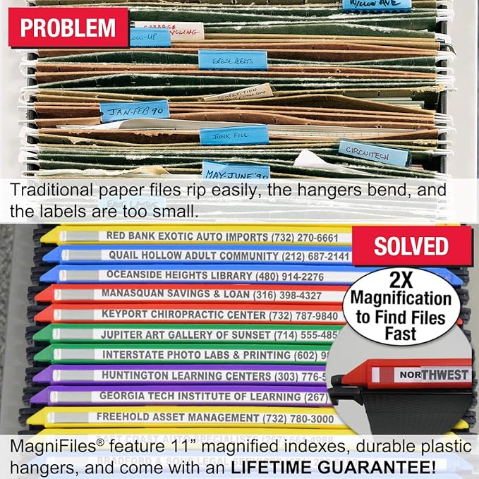 Ultimate Office MagniFile Hanging File Folders V Base Letter Size with 11 inch Magnified Indexes That Double The Size of Your File Titles to Find Files Fast. (Set of 20 Assorted)-DeskLoop Office