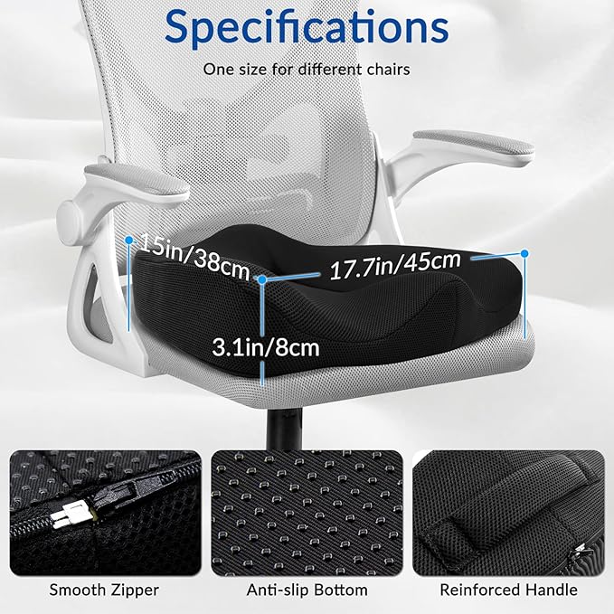 Ergonomic Memory Foam Seat Cushion for Office Chair, Extra Large Pad with U-Shaped Design for Pressure Relief, Coccyx Sciatica & Back Pain Relief, for Home, Car Long Sitting (Black)-DeskLoop Office