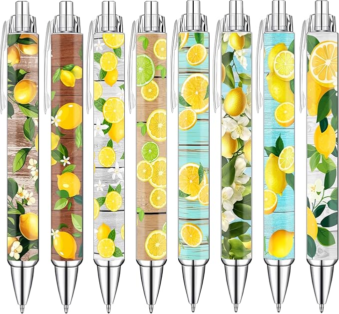 Idealmuzik Lemon Pens Set – Fun Citrus-Themed Pens for Girls, Students, and Stationery Lovers – Smooth Writing Ballpoint Pens for School, Journaling, or Gifts – Bright and Cheery Design, 8 Pack-DeskLoop Office