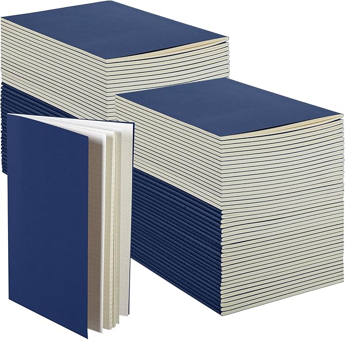 100 Pcs Kraft Notebook Journals 5.5 Inch x 8.3 Inch A5 Softcover Notebooks Bulk for Writing Sketch Office Notepad with 60 Pages 30 Sheets (Navy,Dot)-DeskLoop Office