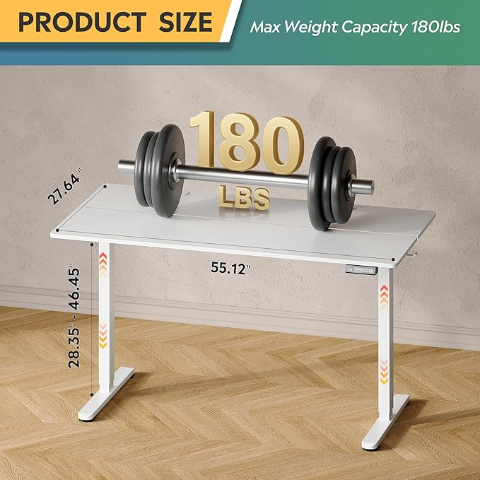 DEVAISE 55 Inch Electric Standing Desk, 3 Adjustable Height Stand up Desk for Home Office, Ergonomic Sit to Stand Desk with LED Touchscreen, Headphone Hook, 3 Memory Preset Computer Desk (White)-DeskLoop Office