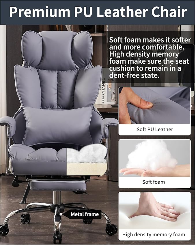 Efomao Big and Tall Office Chair 400LBS, Heavy Duty Executive Office Chair with Foot Rest, Home Office Desk Chairs, Purple Big Tall Computer Chairs-DeskLoop Office