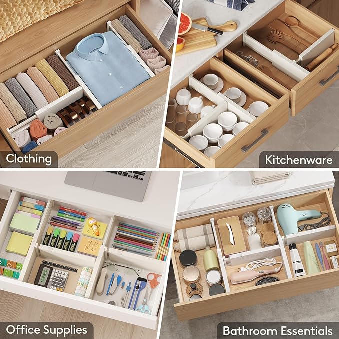 Lifewit 16 Pack Drawer Dividers 4" High, 11-17" Adjustable Drawer Organizers for Clothes, Expandable Dresser Separators in Bedroom/Bathroom/Kitchen/Fridge/Office Organization and Storage, Beige-DeskLoop Office