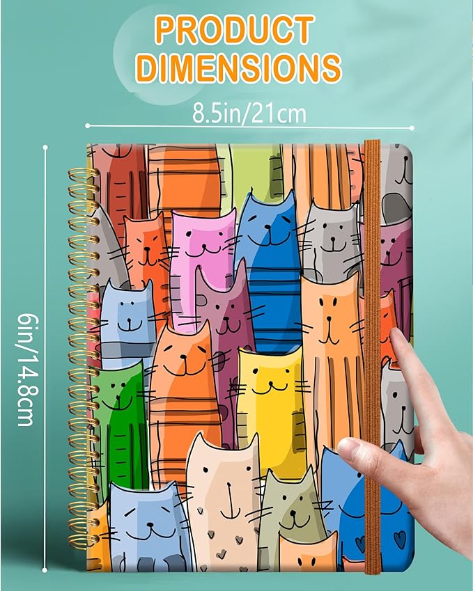 Ruled Spiral Writing Notebook,A5 Hardcover Lined College Journal for Women Lady,Fashion Puppy Watercolor Strong Twin-Wire Binding with Premium Paper,8.4" X 6",Perfect for School,Office,Home Gifts(Funny Cats)-DeskLoop Office