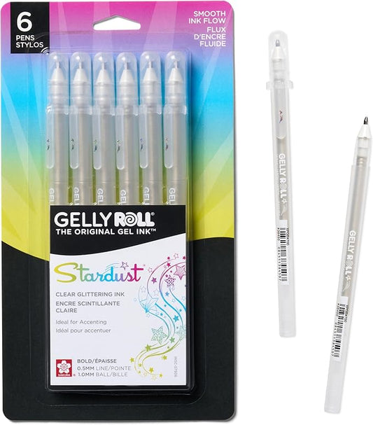 SAKURA Gelly Roll Stardust Clear Glitter Gel Pens - Bold Point Ink Pen for Lettering, Drawing, Invitations, & Stationery - Clear Ink - Bold Line - 6 Pack-DeskLoop Office