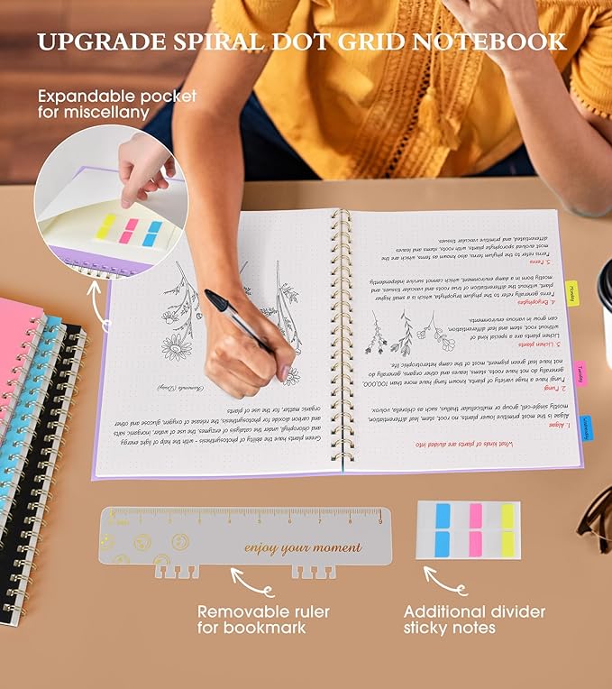 Dotted Notebook, Spiral Notebook Journal 8.5” x 11”, A4 Large Dot Grid Notebooks for Women Men, 100 GSM Dotted Paper, Plastic Hardcover Spiral Bullet Journals for Work School Sketching, Purple-DeskLoop Office