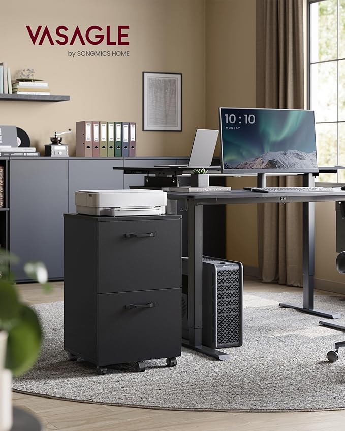 VASAGLE 2-Drawer File Cabinet, Small Rolling Filing Cabinet for Home Office, Printer Stand, for A4, Letter-Size Documents, 15.7 x 16.5 x 27.6 Inches, Matte Black UOFC040B16-DeskLoop Office
