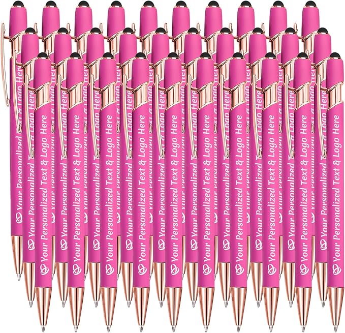 STREADVE Personalized Custom Pens 30 Engraved Writing Pen with Name Logo, Customized Promotional Items Stylus Pen Gifts for Women Realtor QuinceaƱera Wedding Business, Pink