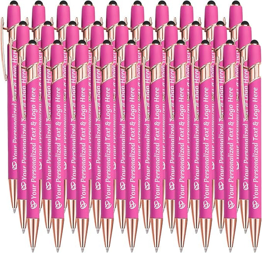 STREADVE Personalized Custom Pens 30 Engraved Writing Pen with Name Logo, Customized Promotional Items Stylus Pen Gifts for Women Realtor Quinceañera Wedding Business, Pink-DeskLoop Office