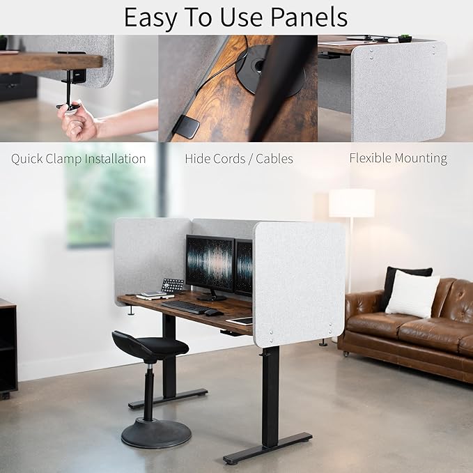 VIVO Clamp-on/Screw-on 24 x 24 inch Privacy Panel, Sound Absorbing Cubicle Desk Divider, Acoustic Partition, Gray, PP-1-V024G-DeskLoop Office